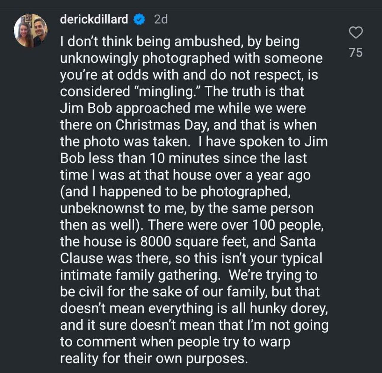 Derick_Dillard_accusa_Jim_Bob_Duggar_di_ambush_pW4eqVDP93 - Confidenze24 source:thehollywoodgossip - Derick Dillard accusa Jim Bob Duggar di 'ambush' - Screenshot del commento di Derick Dillard su Instagram