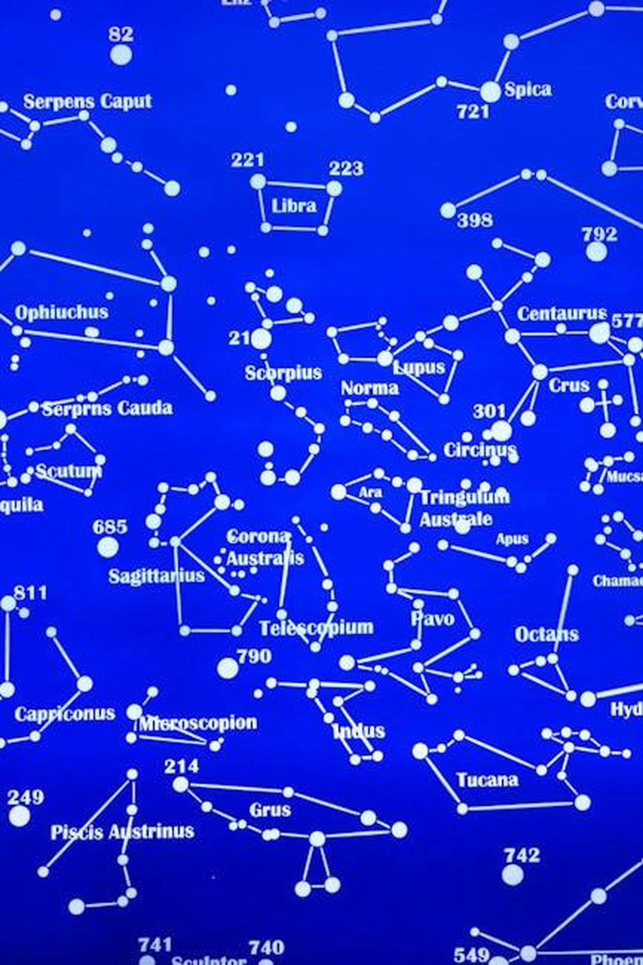 2_Sagittario_fase_di_ripresa_in_amore_zGarIItDAJ - Confidenze24 Source: Mikhail Nilov - pexels - Detailed celestial constellation map with star connections on a vibrant blue background, ideal for astronomy enthusiasts.