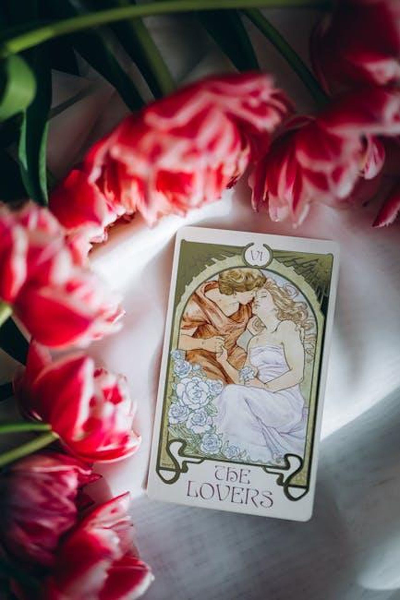 Finnegan_dice_a_Liam_di_tenersi_distante_da_Steffy_qSrcdReT9X - Confidenze24 Source: Alena Yanovich - pexels - The Lovers tarot card among vibrant pink tulips symbolizing love and harmony.