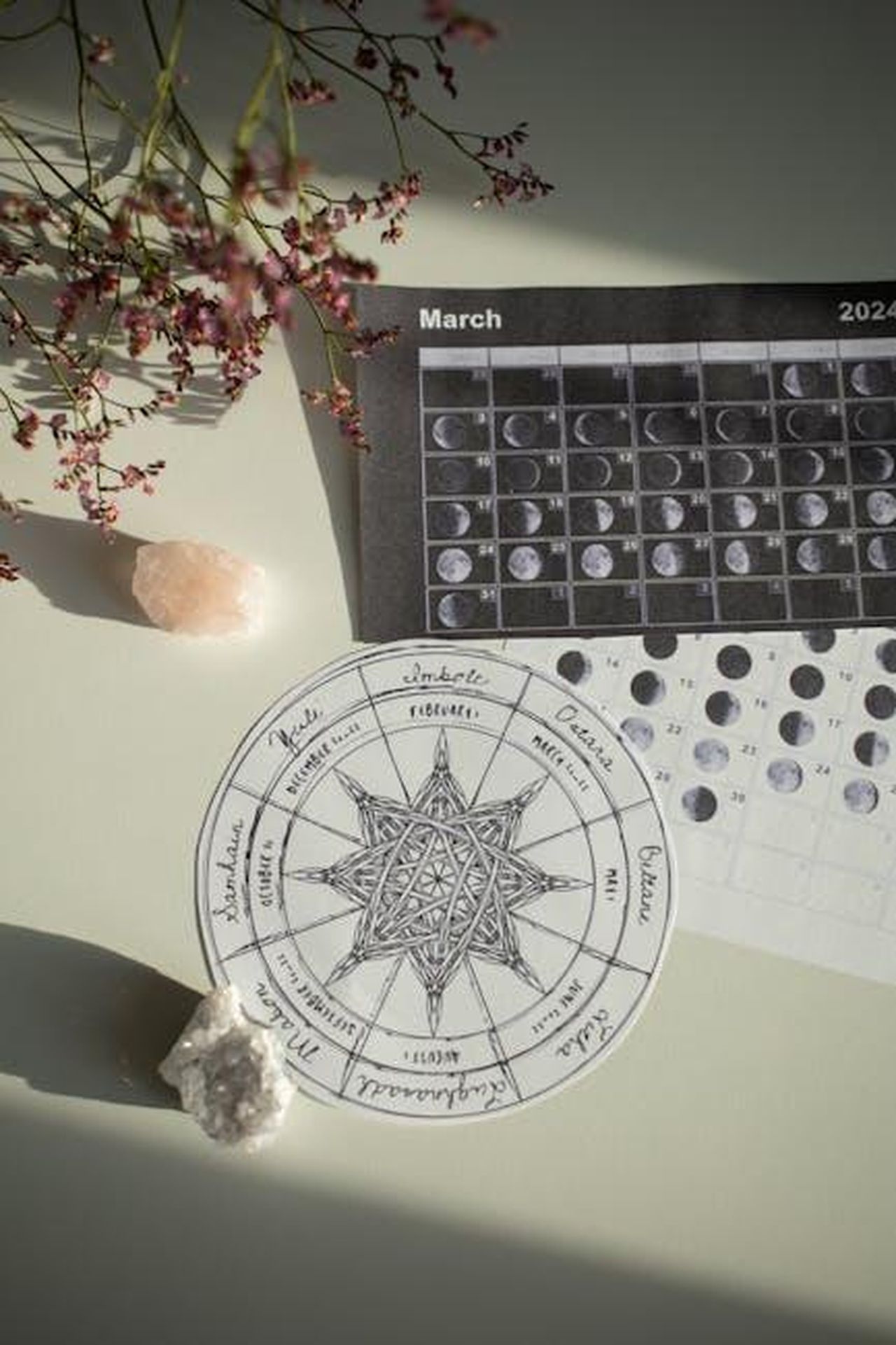 La_settimana_dal_24_febbraio_al_2_marzo_secondo_loroscopo_pagelle_da_Ariete_a_Cancro_jc1ChVxcVi - Confidenze24 Source: Monstera Production - pexels - Aesthetic top view of a moon phases calendar with crystals and flowers on a desk.