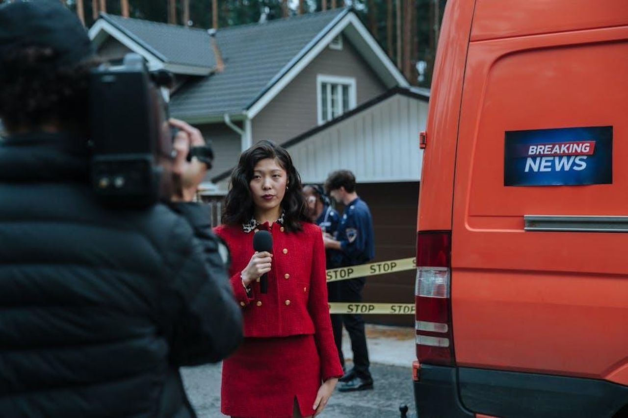 Lester_Holt_annuncia_la_sua_partenza_da_NBC_Nightly_News_nel_2025_VIEQU8dQ2W - Confidenze24 Source: cottonbro studio - pexels - Female reporter in red with microphone reporting live at an outdoor crime scene with a news van.