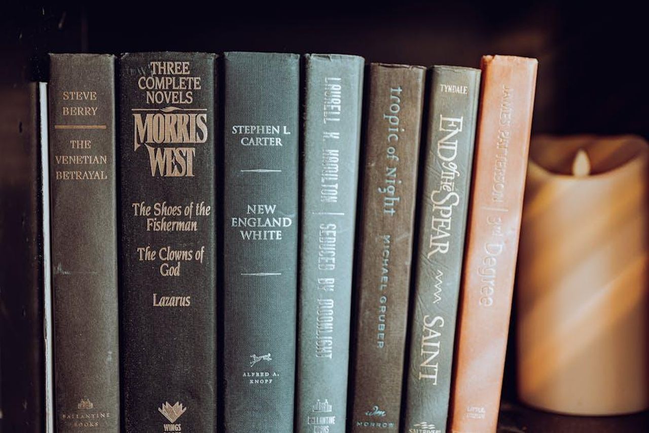 Sheila_si_presenta_alla_casa_sulla_scogliera_Steffy_terrorizzata_rwBwUPa8Hx - Confidenze24 Source: Chris F - pexels - A close-up view of classic novels neatly arranged on a bookshelf with a warm-toned candle.