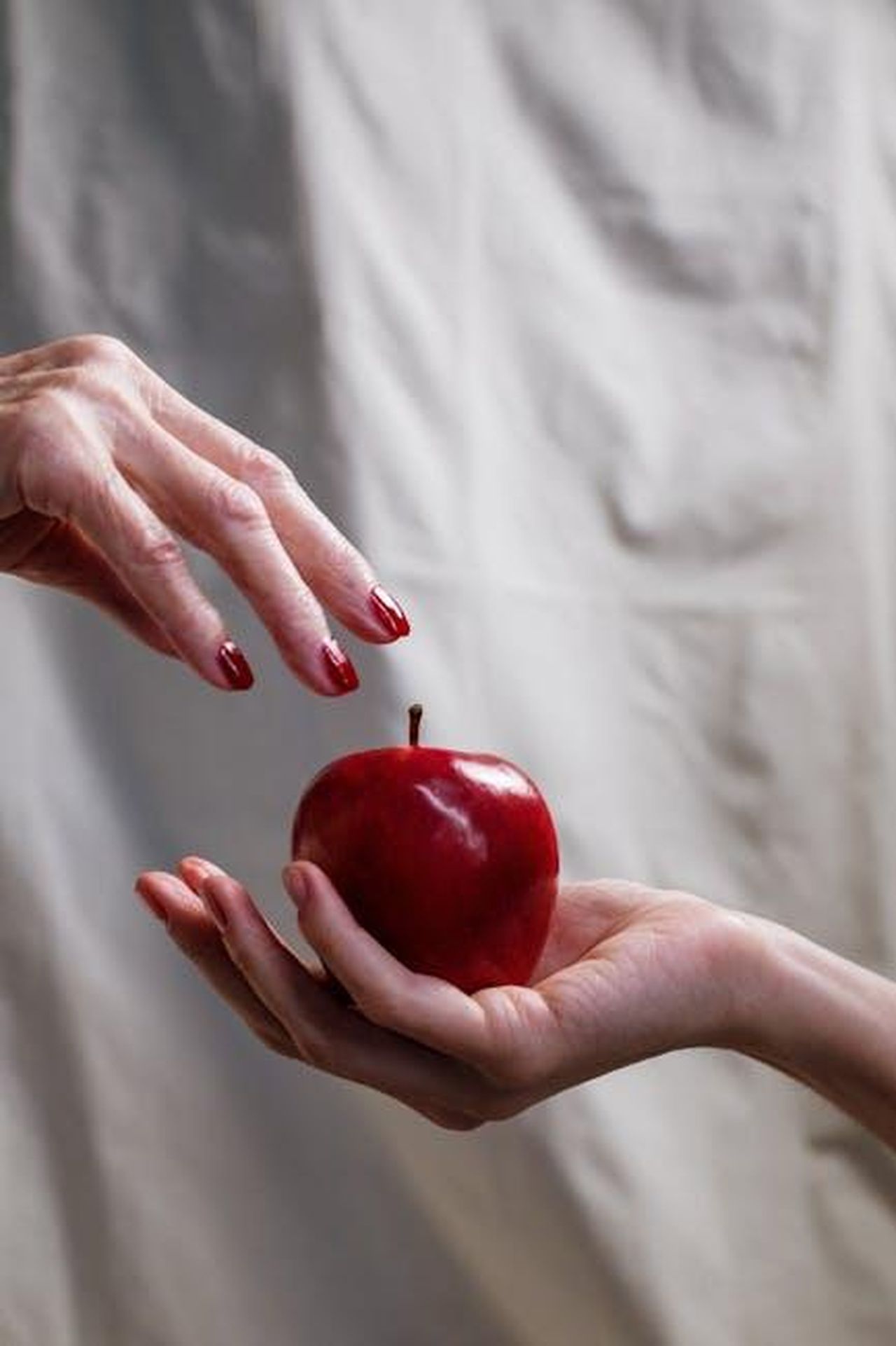 Tarik_si_accascia_per_terra_dopo_essere_stato_avvelenato_XYA5iCgKM6 - Confidenze24 Source: cottonbro studio - pexels - A dramatic depiction of hands presenting a red apple, echoing fairy tale themes.