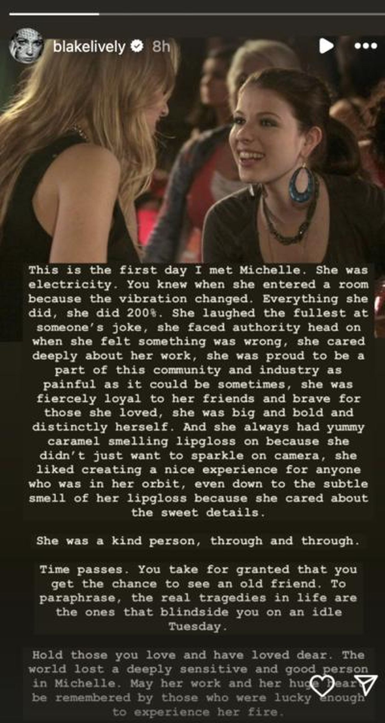 Tributi_per_Michelle_Trachtenberg_8qDdyBOuAH - Confidenze24 Source: Blake Lively / Instagram - - Tributo di Blake Lively a Michelle Trachtenberg