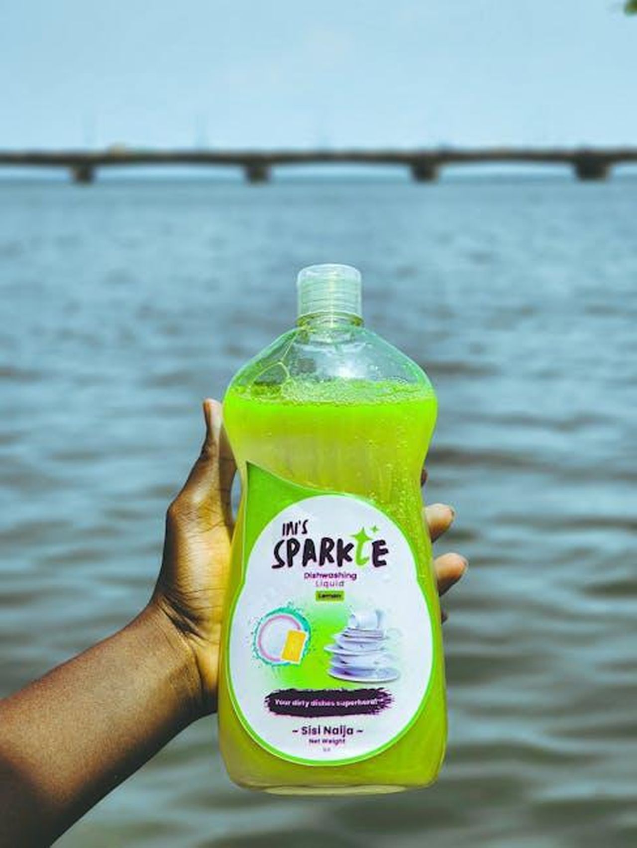 Altri_soap_a_rischio_dopo_la_cancellazione_di_River_City_RWPvyR3jTw - Confidenze24 Source: Mitchel Onwuchuruba - pexels - A hand holding a bottle of lemon dishwashing liquid labeled 'Im's Sparkle' by a waterfront.
