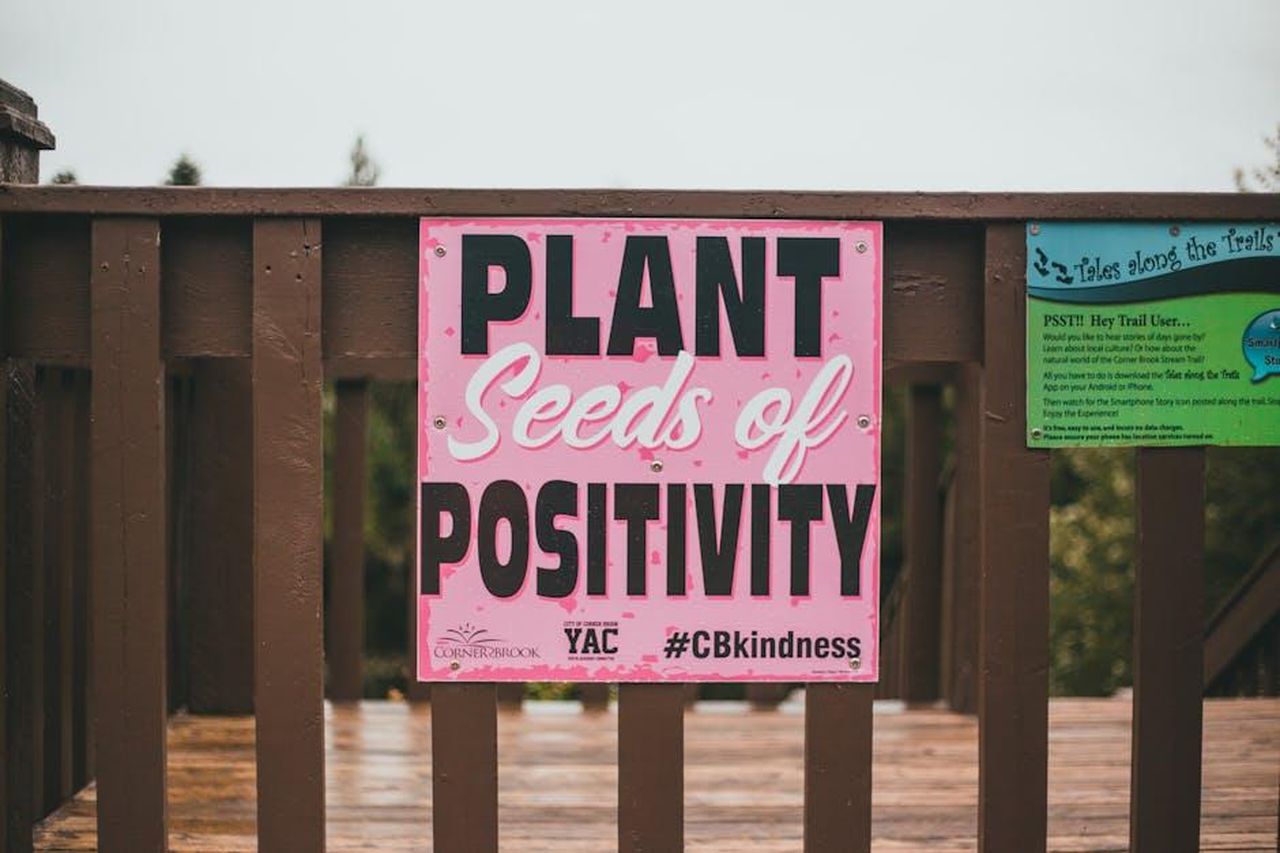 Citazione_di_Danielle_Brooks_sul_Film_sX8u98C1ud - Confidenze24 Source: Erik Mclean - pexels - Colorful sign promoting kindness and positivity on a wooden railing outdoors.