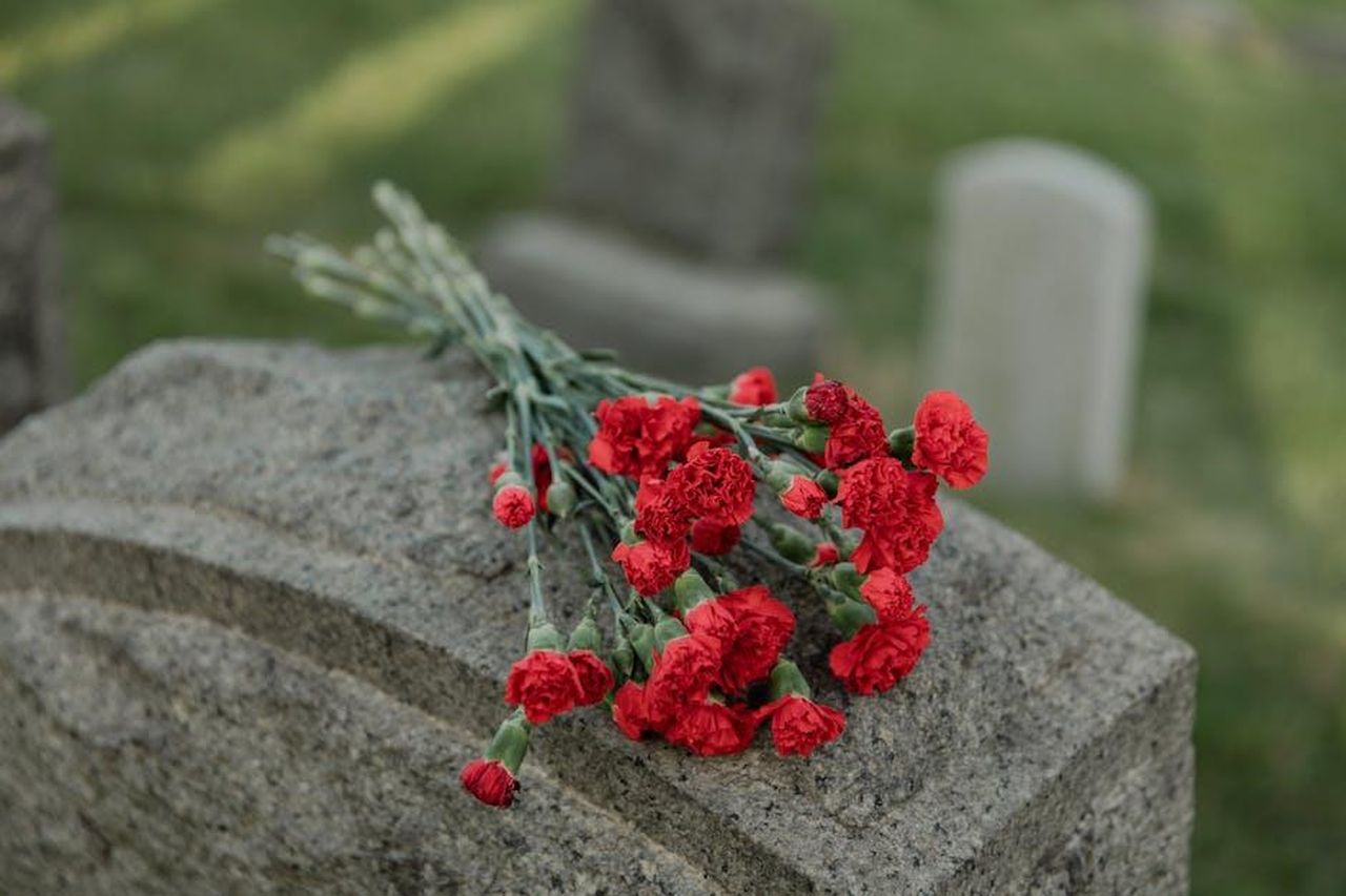 Dettagli_sul_Finale_della_Stagione_1_di_Matlock_P6IE4e90Rx - Confidenze24 Source: RDNE Stock project - pexels - Red carnations resting on a tombstone with blurred gravestones in a peaceful cemetery.