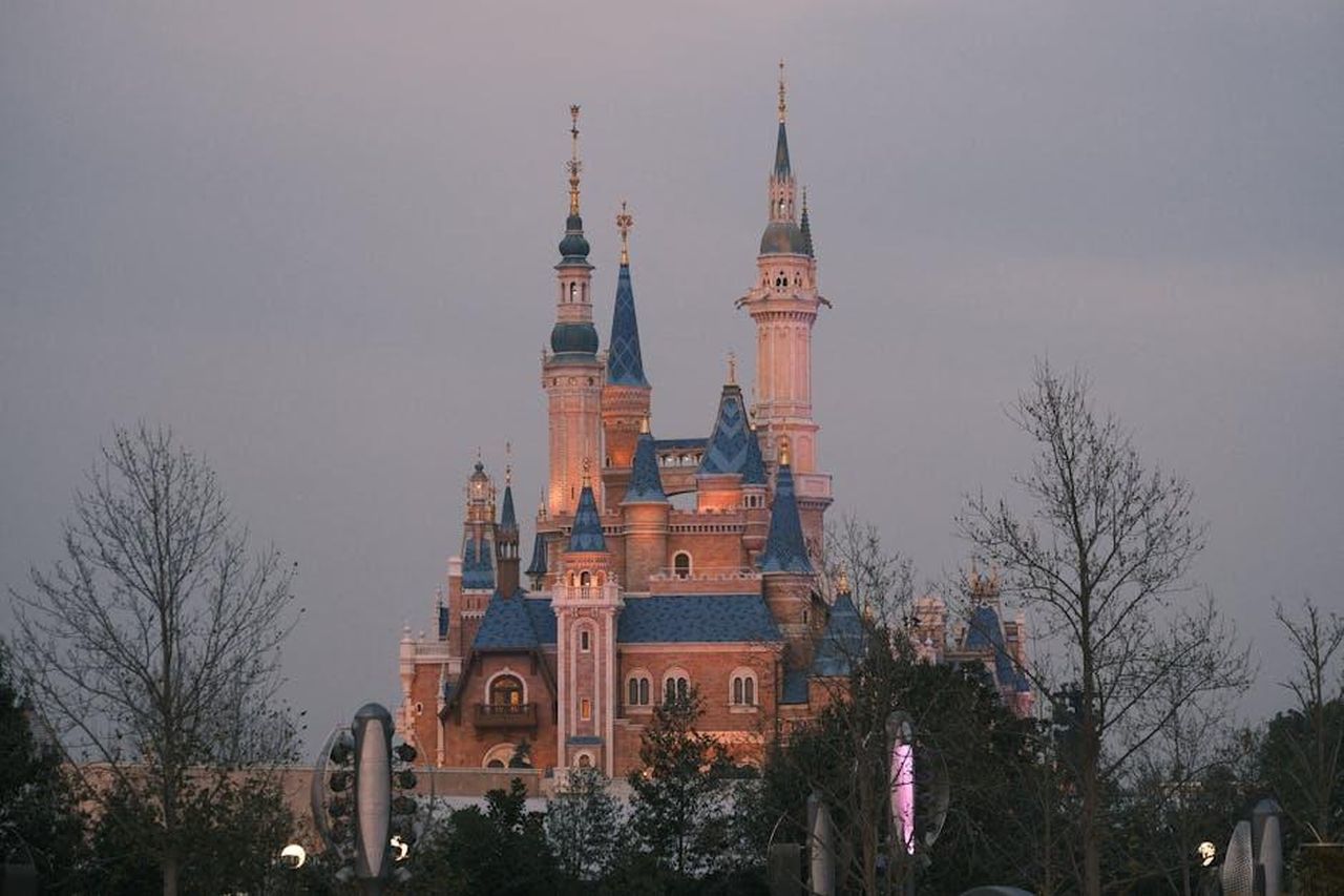 Le_notizie_sul_viaggio_di_Prince_Louis_jBHypdv58S - Confidenze24 Source: Ver vaeck - pexels - Twilight view of the enchanting castle at Shanghai Disney Resort, surrounded by trees.