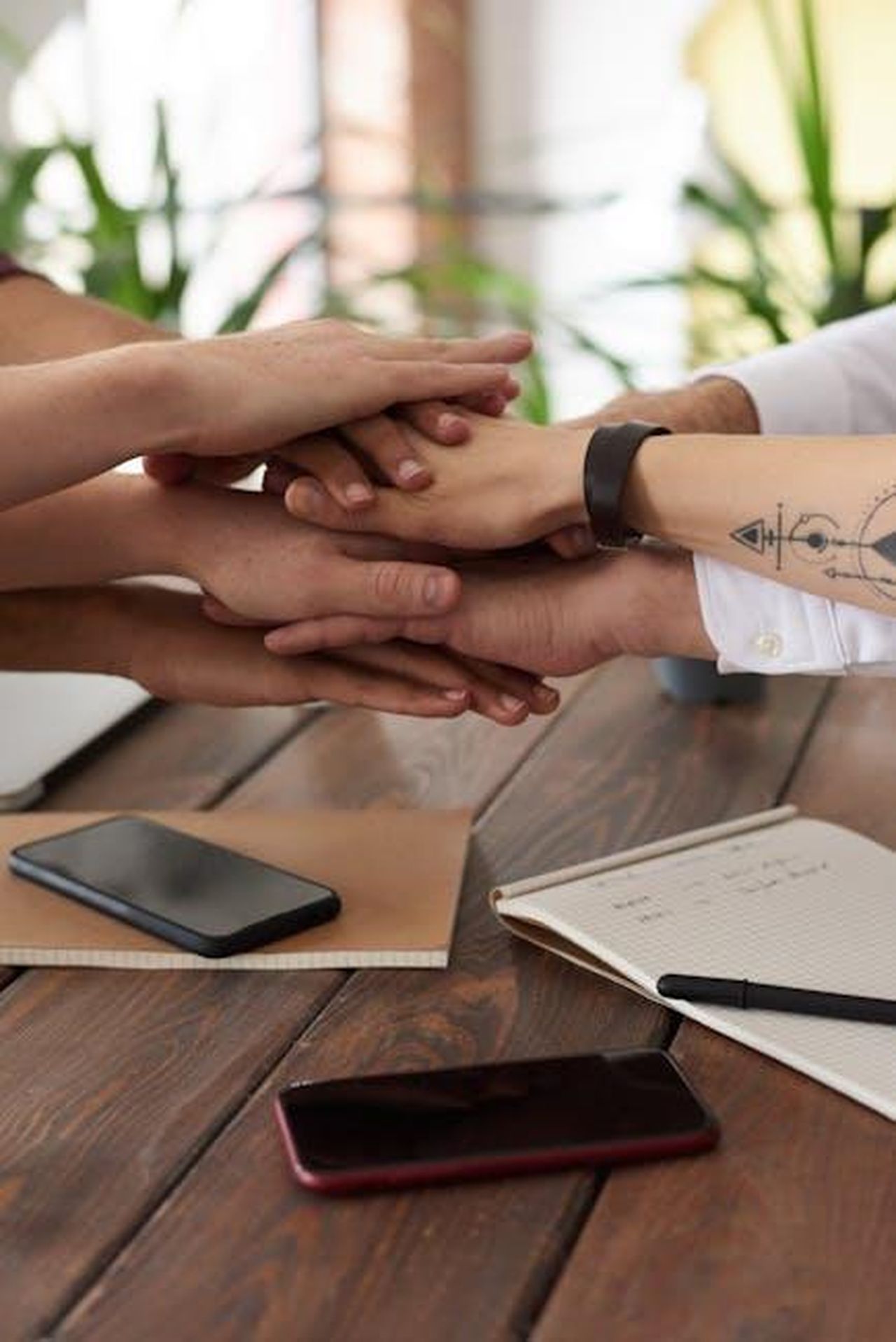 Monica_e_Joey_sono_ancora_insieme_dopo_Love_Is_Blind_4bYtVNRdhF - Confidenze24 Source: fauxels - pexels - Hands from a diverse team stack on a table symbolizing unity and teamwork in a modern office setting.