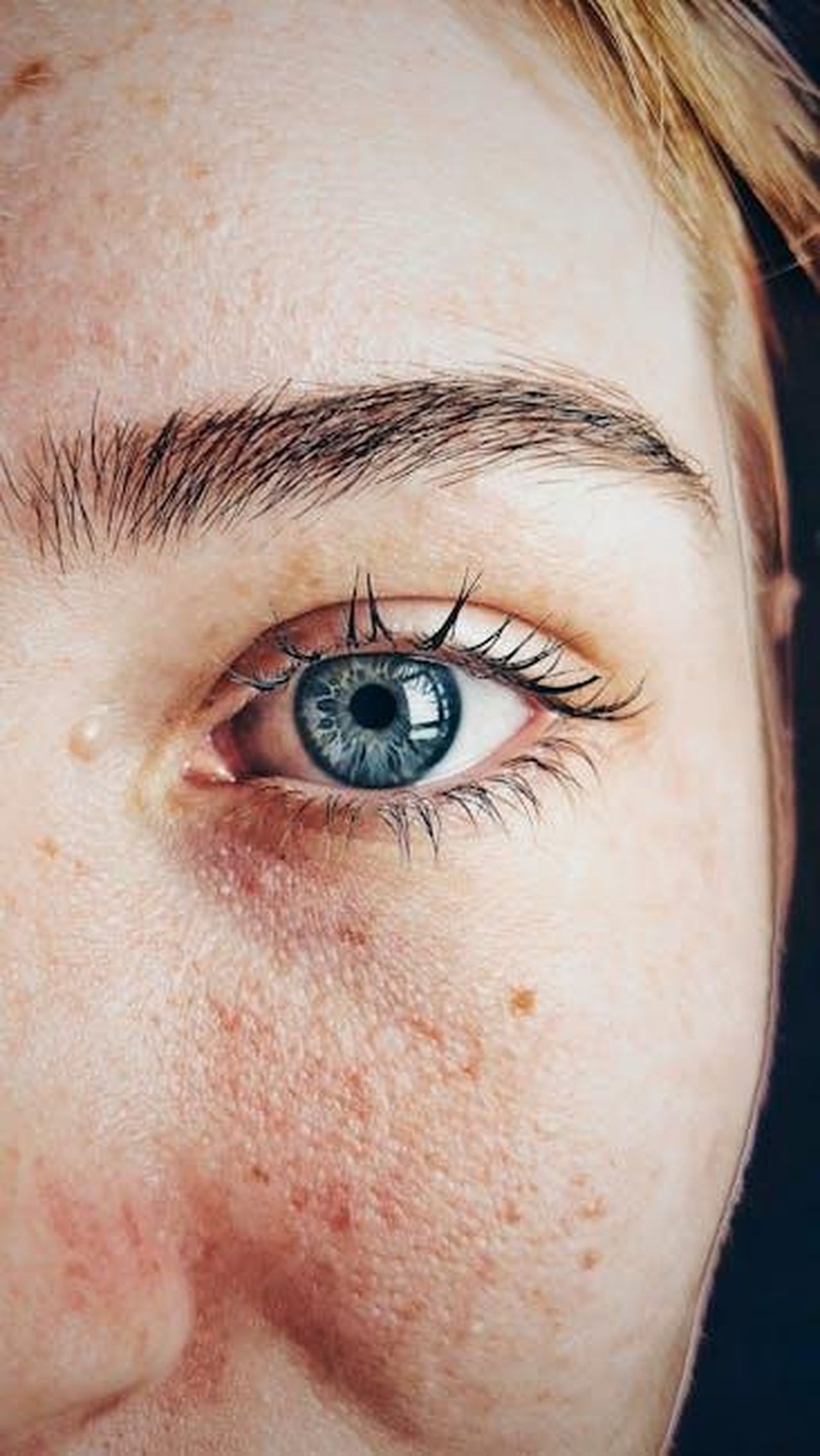 Occhi_blu_come_Diana_8k05mFTGoH - Confidenze24 Source: Almada Studio - pexels - Detailed close-up of a woman's blue eye showcasing natural skin texture and eyebrow.