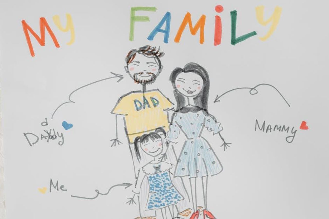 Perch_My_Mum_Your_Dad__stato_cancellato_pNDGRoKpjz - Confidenze24 Source: Pavel Danilyuk - pexels - Colorful child's drawing of a smiling family on paper with cute annotations.