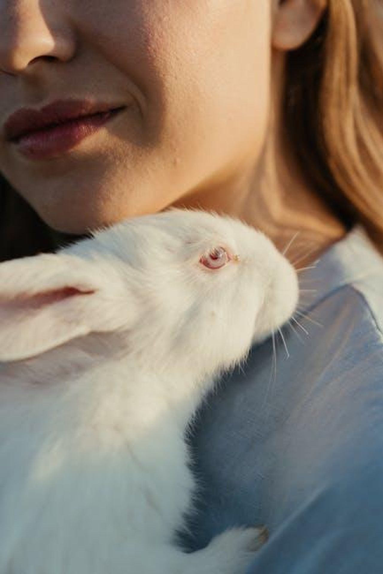 Perch_Scarlett_Alice_Johnson_non__tornata_FauQPlscbW - Confidenze24 Source: cottonbro studio - pexels - Close-up of a woman and her white rabbit in outdoor setting, showcasing tenderness and companionship.